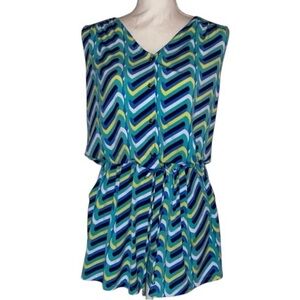 KAARI BLUE One Piece Sleeveless Romper Chevron Pattern Blue/Green/Yellow Medium